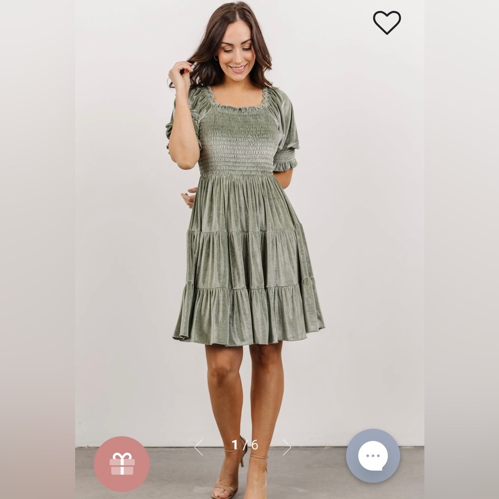 Baltic Born Bliss Smocked Velvet Short Dress in Dusty Sage size XL